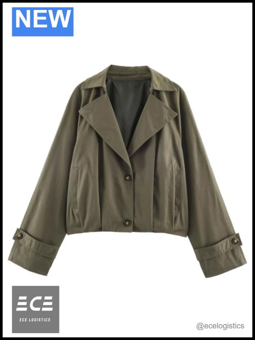 Women's Cotton Cropped Trench Coat Button Front Pleated Jacket